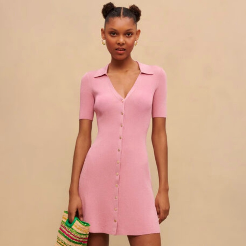 NEW Maje Pink Ribbed Polo Dress
